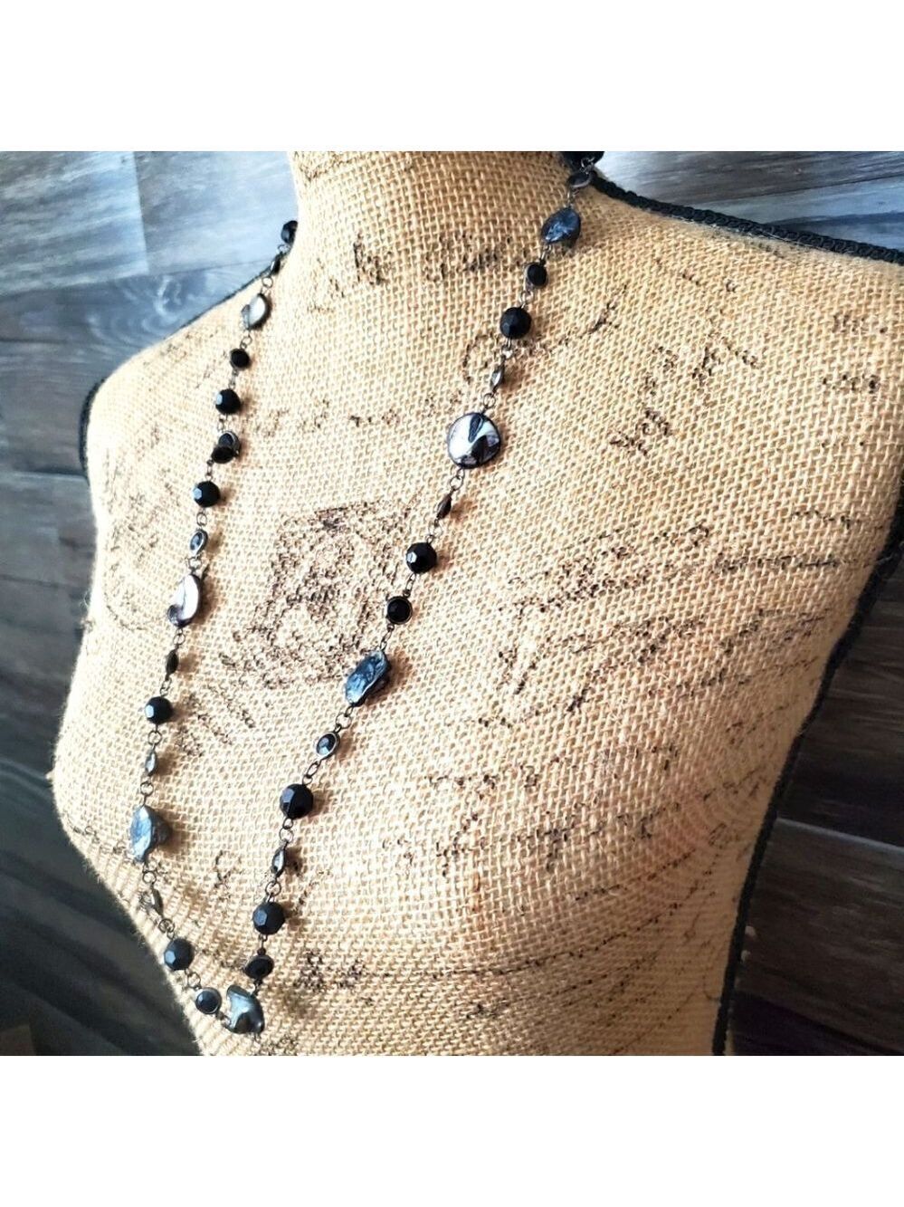 Woman's Mother of Pearl Glass Necklace Long